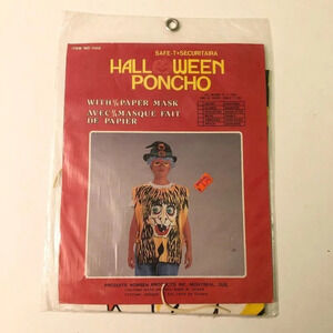 Vintage 1986 Halloween Poncho Witch  Child Costume with Paper Mask Norben Tawain